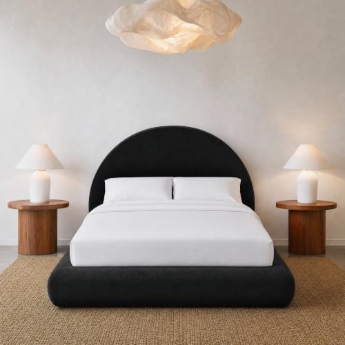 Image of RECCI AirFrame Half-Moon Upholstered Platform Bed Frame (Onyx Black Velvet, Full, Round with Headboard)