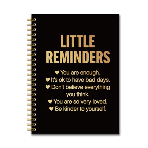 YAZMEEN Cuaderno de espiral con citas inspiradoras en negro y dorado (160 páginas) pequeños recordatorios, cuaderno de tapa dura en blanco, regalo de aliento para la oficina, regalo divertido de