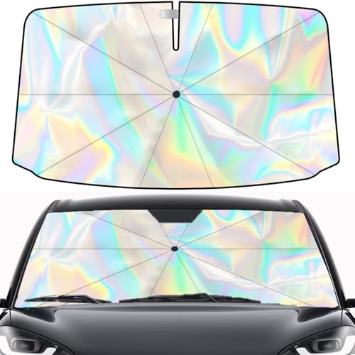 BIGP Parasol para parabrisas delantero de coche, 145 x 80 cm, parasol para coche, protección UV para la mayoría de los coches, SUV, camiones (arco iris)