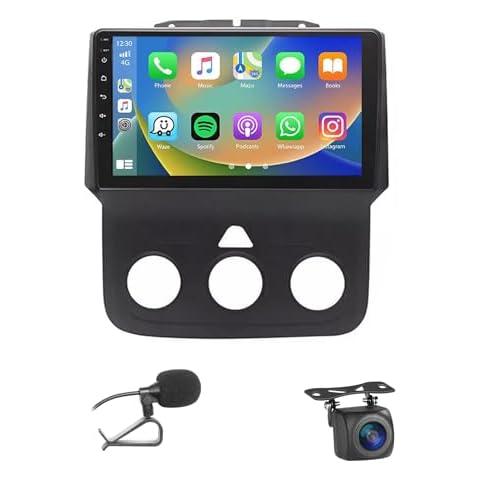 Car Radio for Dodge RAM 1500 2500 3500 Accessories 13-18 2+32GB Wireless Carplay and Android Auto 4G+WiFi GPS Navigation 9‘ Touchscreen Head Unit with HD Backup Camera/BT/Miror Link/MIC/RDS/FM/SWC Cover