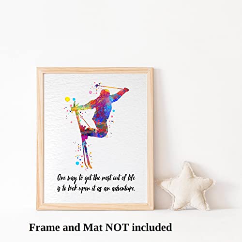Dignovel Studios 8X10 Unframed Ski Athlete Skiing Skier Winter Sports Motivational Inspirational Quote Get The Most Out Of Life Adventure Watercolor Art Print Poster Wall Hanging Decor Dn793 #TOP3
