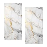 qiuhuang Marble Hand Towels Highly Absorbent White and Gold Marbling Bathroom Kitchen Towels Set of 2 Lightweight Breathable Gold Marble Face Towels for Bathroom Gym Hotel Sport Decor 28.7x13.7 Inch