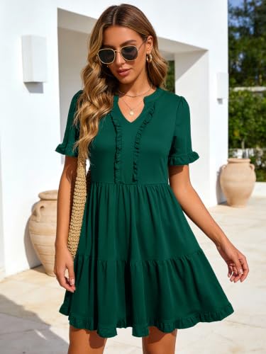 Image of Berydress Womens Summer Dresses 2026 Short Sleeve Babydoll Mini Sun Dress | V Neck Sundress with Pockets, Flowy Tiered Ruffle Hemline, Casual Wear, Boho Beach Vacation, Going Out, Wedding Guest