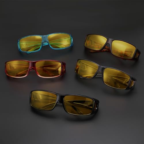 FEISEDY Night Driving Fit Over Glasses Sunglasses for Men Women,Polarized Wrap Around Yellow Sunglasses UV400 B2593