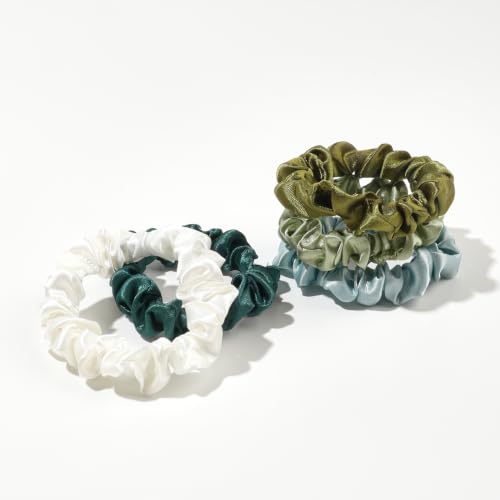 Image of Silk Hair Ties Satin Scrunchies - Small Mini Scrunchy for Women Thick Hair Accessories Cute Soft No Slip Hair Elastics Ponytail Holder for Curly Hair No Damage Hairties Gift for Girls