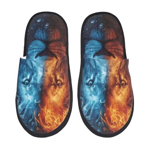 Red And Blue Fire Lion Print Women Slippers Home Furry Shoes Keep Men Couples Shoes Warm For Women-