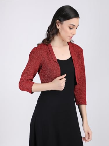 Image of Women's Short Stretchable Shrug with Collar Neckline