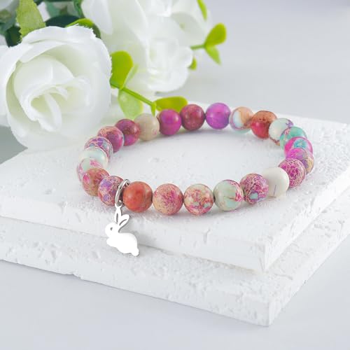 PARTNER Rabbit Gifts for Women Rabbit Bracelet for Good Friends Rabbit Purple Jasper Natural Stone Beaded Bracelet for Rabbit Lovers Easter Gift4