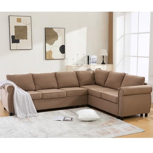 UPYOOE Sectional Sleeper Sofa Bed King Size, Pull Out Couch with Mattress, 104'' 6 Seater L Shape Couches, Modern Upholstery Sofa Couch, Living Room Furniture for Living Room, Apartment, Office, Brown - Image 7