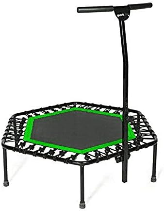 SportPlus Indoor Trampoline, Blue/Green/Red, Rebounder Home Fitness Trampoline with Height Adjustable Bar