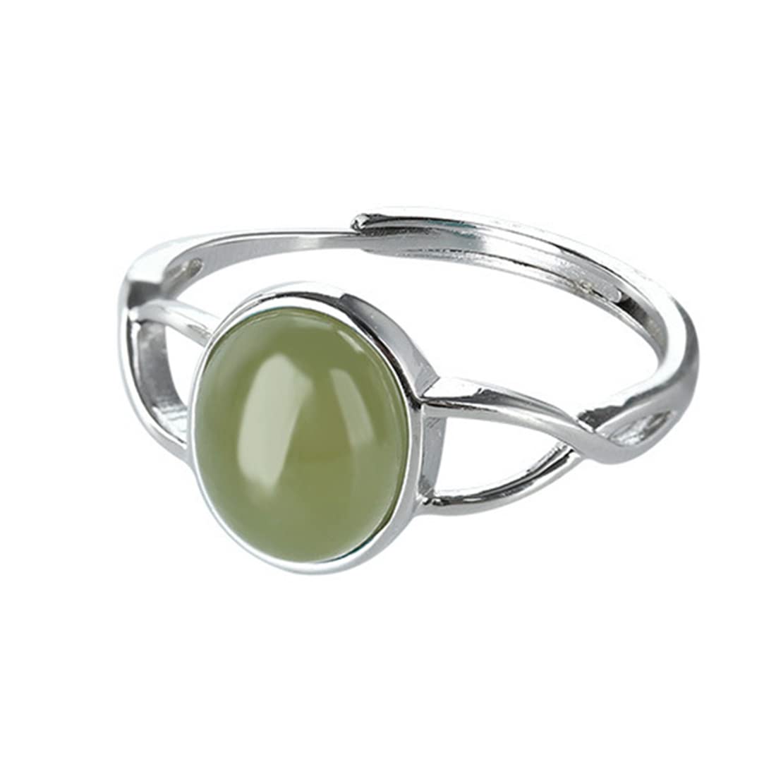 Anillo ajustable plata ley forma huevo jade, elegante anillo plata ley S925 mujer
