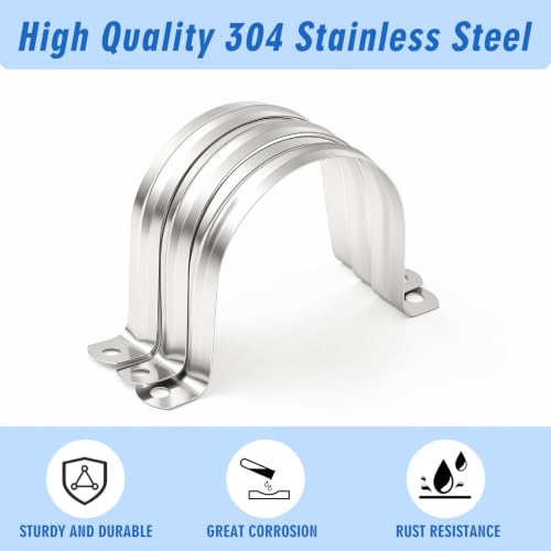 Image of Yaocom 100 Pcs 3 Inch Opening Pipe Strap 304 Stainless Steel Conduit Clamp Reinforced Rigid 2 Hole U Bracket for Pipe Fixing on Various Surfaces