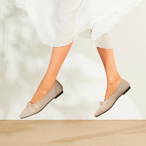 Image of TINGRISE Women's Flats Shoes Comfortable Dressy Pointed Toe Knit Washable Ballet Flat