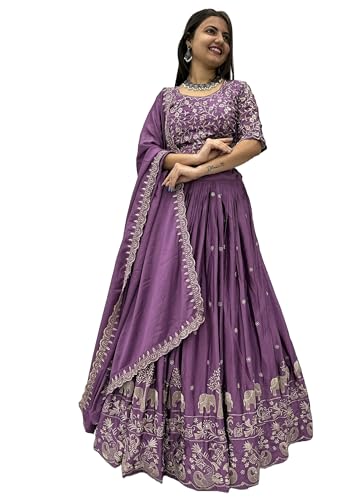 Lehenga indien brodé Chinon violet 36 : le confort sans compromis