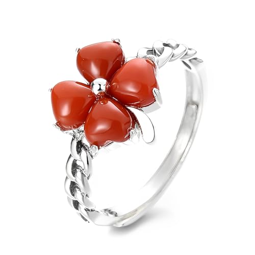 Trèfle porte-bonheur pour elle bague ajustable en argent et agate