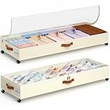 Yecaye 85 L Under Bed Storage with Wheels, 2 Pack Under Bed Storage Containers with Adjustable Dividers & Lids, Large Rolling Underbed Organizer Bins Drawers for Clothes, Shoes, Blankets Toys, Beige