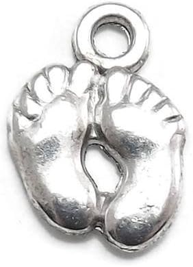 30 Baby Feet Charms Silver Tone Foot Footprints