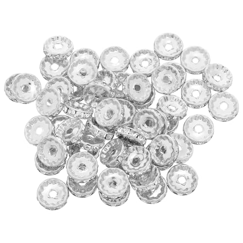 TOKIDNY 100 piezas Cuentas Espaciadoras de Metal con Cristales para Pulseras Plateadas Rondelle para Fabricación de Joyas Bricolaje