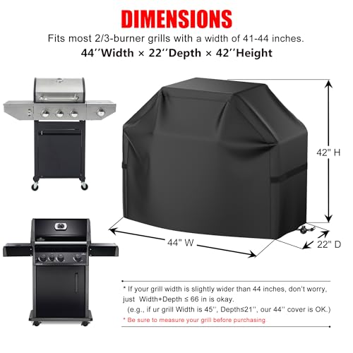 Grill Cover, 44 inch Small Gas Grill Cover for Outdoor Grill, Waterproof, Weather Resistant, UV & Fade Resistant, BBQ Grill Cover with Hook and Loop Straps, Black
