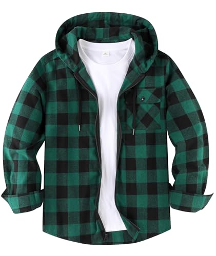 ZITY Camisas Hombre Manga Larga Franela Leñador Hombre Camisa Cuadros con Capucha Chaqueta de Leñador con Cremallera Chaqueta Camisera de Primavera y Otoño M-3XL