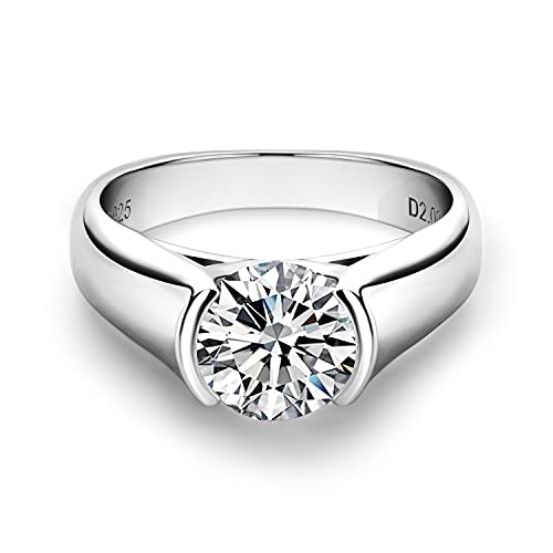 Civetcat 2 Carat Moissanite Half Bezel Set Ring For Women Platinum Plated Silver D-E-F Color Vvs 8Mm Moissanite Diamond Solitaire Engagement Promise Band (7) #TOP23