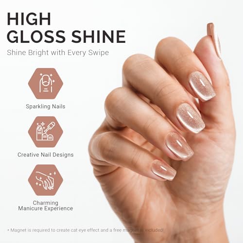 Image of MelodySusie Jeweliver Cat Eye Gel Nail Polish, 0.5 Fl Oz Nude Pink Glitter Holographic Magnetic Nail Polish with Magnet, UV Nail Polish for Nail Art Manicure Salon DIY at Home C38