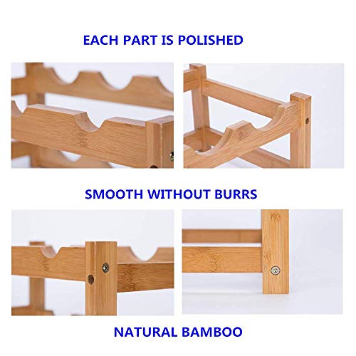 Wine Rack, Natural Bamboo Wine Storage Rack Countertop Wine Display Shelf Wine Bottle Holder (2-Tiers 8-Bottles) - Image 4