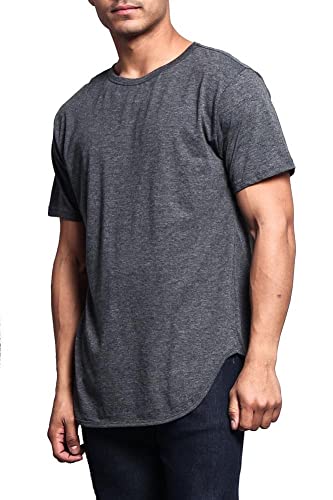 VICTORIOUS Men\'s Hipster Long Length Drop Cut Scallop Curved Hem T-Shirt TS270 - Charcoal - Large - A1B