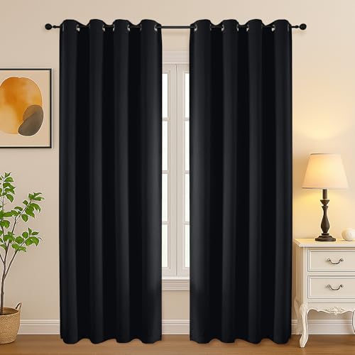Image of Simplebrand Halloween Black Out Curtains for Bedroom 84 Inch Long 2 Panels Set, Solid Thermal Insulated Privacy Room Darkening Window Curtains for Living Room, Soft Blackout Drapes, W50 x L84 Inch