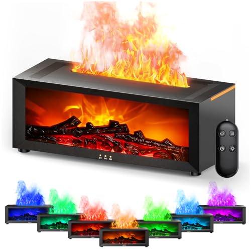 Aroma Diffuser Kamin Duftöl Diffusor für Ätherische Öle mit 7-Farben-LED Licht Flammenbefeuchter Luftbefeuchter mit Fernbedienung. Geeignet für Wohnzimmer Schlafzimmer Büro (Muss eingesteckt werden