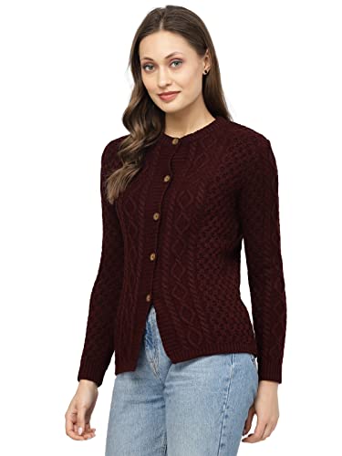 Image of Kalt Women Sweater for Winters Woolen Acrylic Full Sleeve Round Neck Cable Design Cardigan Sweater