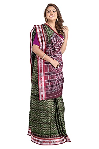 Image of Odisha Sambalpuri Handloom Ikat Women's Cotton Saree, Odisha Handloom Handmade Pure Cotton Khandua Saree, Ikkat Orissa Traditional Handloom Saree Without Blouse