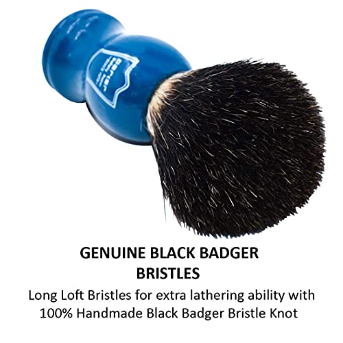 Image of Parker 100% Black Badger Shaving Brush with Blue Wood Handle & Stand - Premium Wet‑Shaving Lather Brush for Men