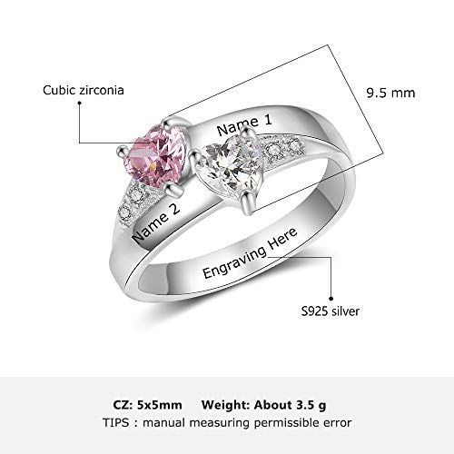 Lovejewelry Personalized Sterling Silver Mothers Ring Engagement Promise Ring For Her with 2 Heart Simulated Birthstones 2 Names Gifts for Mom Grandma3
