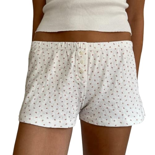 Image of Womens Y2K Pajama Shorts Low Waist Striped Floral Lounge Boxers Pj Bottoms Comfy Sleep Shorts