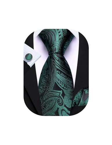 Image of Barry.Wang Men Tie Set Paisley Silk Necktie Pocket Square Cufflinks Formal Wedding Business Party