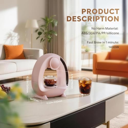 Image of 2 in 1 Single Serve Coffee Maker for K Cup,Ground Coffee and Tea Leaves, 1400W 20s Fast Heating Mini K Cup Coffee Brewer, One Button Operation (PINK)