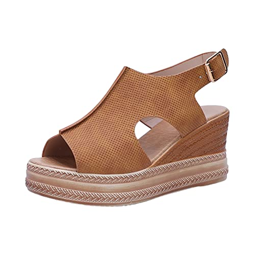 NUSGEAR Sandalias de Mujer 2024 Verano con Punta Abierta Moda Bohemia Casual Sandalias de cuña Plataforma Zapatos boca de pez Roma Elegante con Correa Fiesta Calzado Comoda vestir Tallas grandes