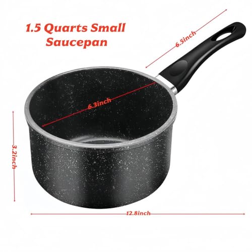 Nonstick Saucepan, 1.5 Quarts Sauce Pan with Swiss Granite Coating, Small Cooking Pot with Detachable Handle Multipurpose Induction Compatible, PFOA Free