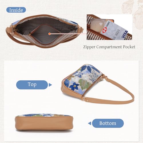 Oweisong Women Floral Beaded Purses Summer Hobo Embroidered Shoulder Bag Leather Sequin Top Handle Underarm Handbag3