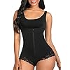 SHAPERX Women Shapewear tummy control Fajas Colombianas Body Shaper Zipper Open Bust Bodysuit,SZ7200-Black-L