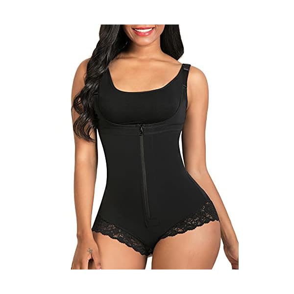 SHAPERX Women Shapewear tummy control Fajas Colombianas Body Shaper Zipper Open Bust Bodysuit,SZ7200-Black-L