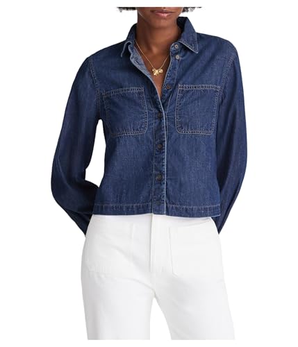 Madewell Women's Long Sculptural Sleeve Top in Rinse Wash