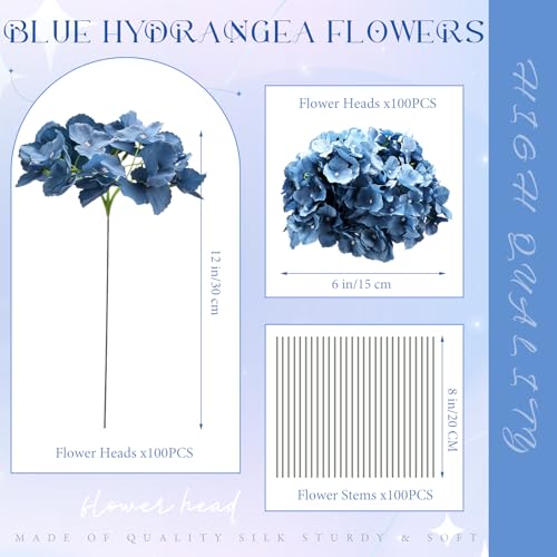Unittype 100 Pieces Silk Hydrangea Artificial Flowers Heads with Stems Faux Hydrangea Flowers for Wedding Centerpieces Bouquets DIY Floral Decorations for Home Indoor (Haze Blue) by Unittype - Image 3