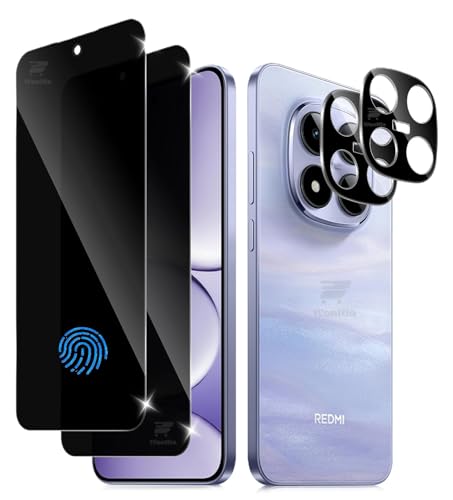 Image of WonRia 2+2 Pack - Privacy Tempered Guard for Redmi Note 15 Pro 5G [FingerPrint Unlock] with 3D Camera Glass Protector Screen Guard Protector | Anti-Spy - Installation Kit