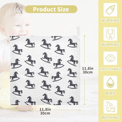 vvfelixl Baby Muslin Washcloths Cartoon Toy Rocking Horse Baby Burp Cloths Cotton Babys Face Towel for Newborn Infants Boys Girls Soft and Absorbent 11.8 X 11.8 in, 3 Pack4