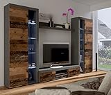 MÖBEL IWMAR Wohnzimmermöbel-Set Rumba XL, 300x190x40,5, Wohnzimmermöbel, 2 hohe Wohnzimmerschränke, Wohnzimmerschrank mit RTVTischmöbelset, Hängeregal, Beste Wohnzimmermöbel. Große und geräumige.