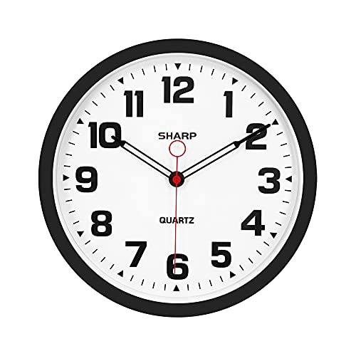SHARP Matte Black Wall Clock 12 Inch Silent Non-Ticking Modern Stylish Quartz Clocks Battery Operated, Easy to Read