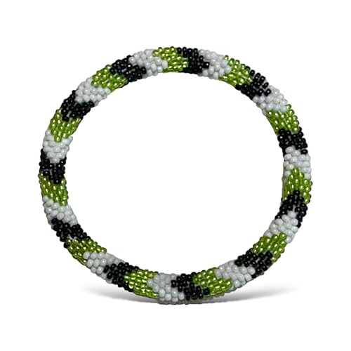 Yvelise Bracelet femme Népalais en perles - Fait main au Népal - Authentique - Blanc Vert Noir