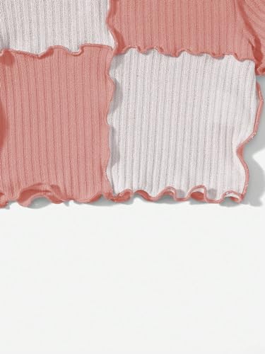 Image of Milumia Girl's Rib Knit Color Block Crop Tee Short Sleeve Lettuce Trim Crewneck Tshirt